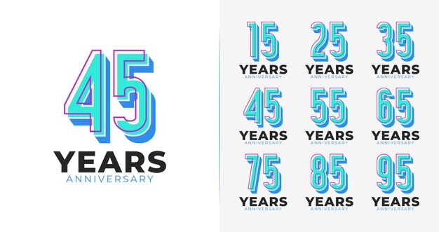Conjunto de logotipo de aniversario creativo con concepto divertido y 3D para cumpleaños