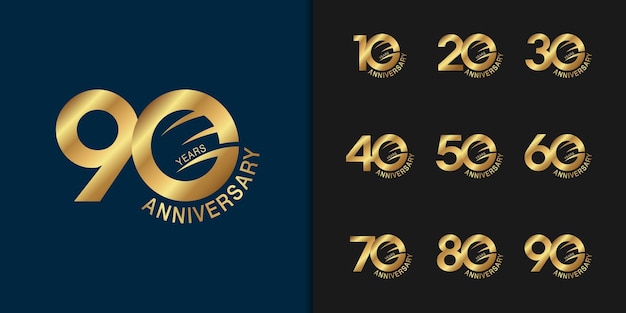 Vector conjunto de logotipo de aniversario premium diseño de emblema de celebración de aniversario de oro para el perfil de la empresa folleto revista folleto web banner invitación o tarjeta de felicitación