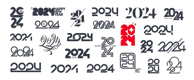 Conjunto de logotipo de año nuevo 2024 Número de diseño de año Elementos de diseño para tarjeta de felicitación o invitación