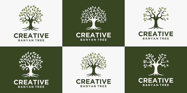 conjunto El logotipo del árbol es un símbolo de árbol exuberante de vida, belleza, crecimiento, jardinería o negocios ecológicos.