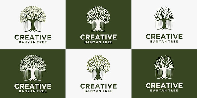 Conjunto el logotipo del árbol es un símbolo de árbol exuberante de vida, belleza, crecimiento, jardinería o negocios ecológicos.