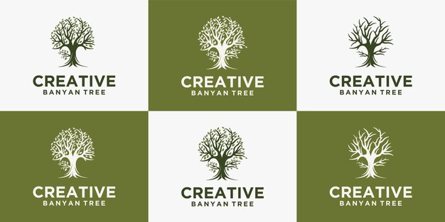 Conjunto el logotipo del árbol es un símbolo de árbol exuberante de vida, belleza, crecimiento, jardinería o negocios ecológicos.