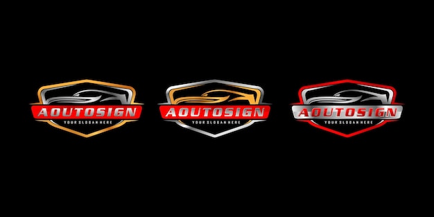 Conjunto de logotipo automotriz. Concesionarios de coches vectoriales, detallando y modificación ilustración del concepto de diseño de logotipo
