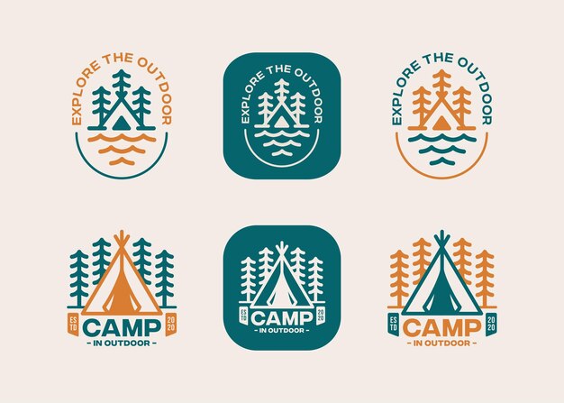 conjunto de logotipo de aventura al aire libre para acampar conjunto Logotipo vintage moderno