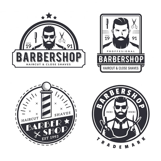 Vector conjunto de logotipo de barbería vintage monótono