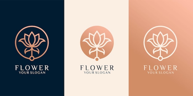 Conjunto de logotipo de belleza de rosas o flores de lujo.El logotipo se puede utilizar para icono, marca, identidad, femenino, creativo, dorado y empresa comercial Vector Premium