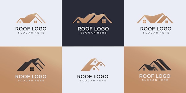 Conjunto de logotipo de bienes raíces, logotipo de construcción de techo, ilustración de vector de plantilla de diseño de logotipo de constructor
