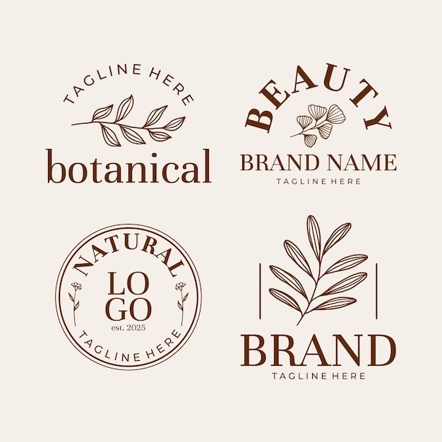 Conjunto de logotipo botánico con vector de hojas