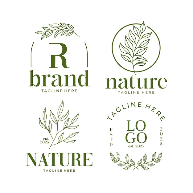 Conjunto de logotipo botánico con vector de hojas