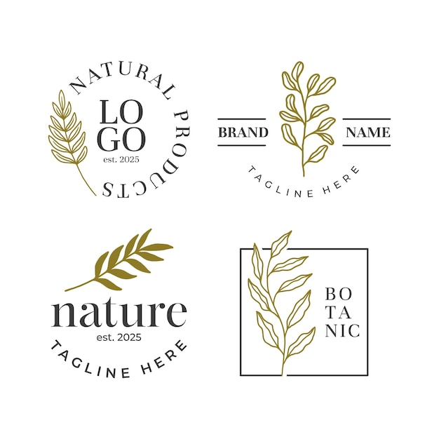 Conjunto de logotipo botánico con vector de hojas