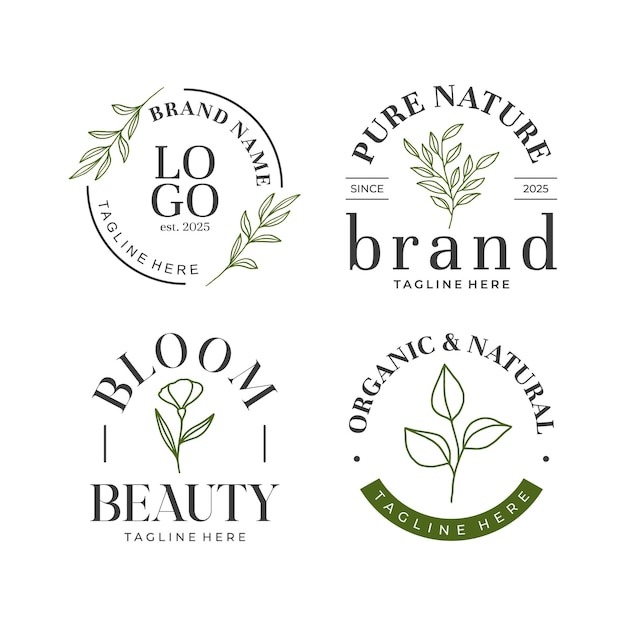 Conjunto de logotipo botánico con vector de hojas