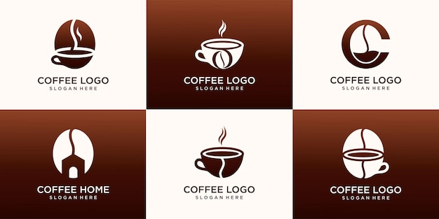 Conjunto de logotipo de café, logotipo de casa de café y logotipo de punto de café.ilustración de vector.