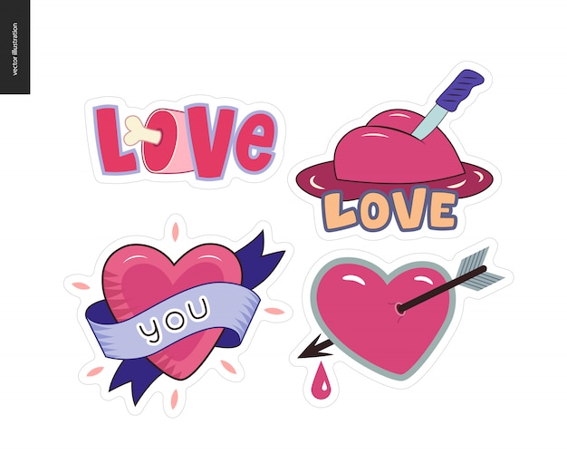 Conjunto de logotipo de carta de amor de niña contemporánea