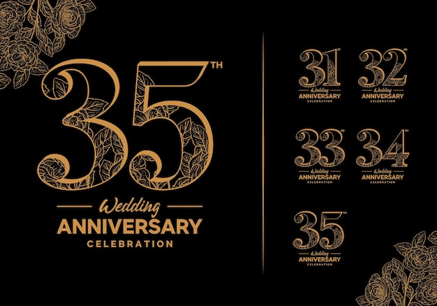 Conjunto de logotipo de celebración de aniversario de bodas de oro
