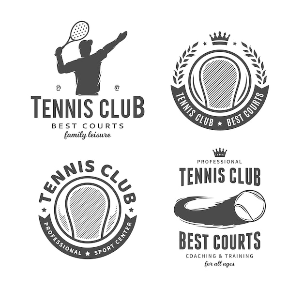 Vector conjunto de logotipo de un club de tenis con una corona y una corona de pelota de tenista