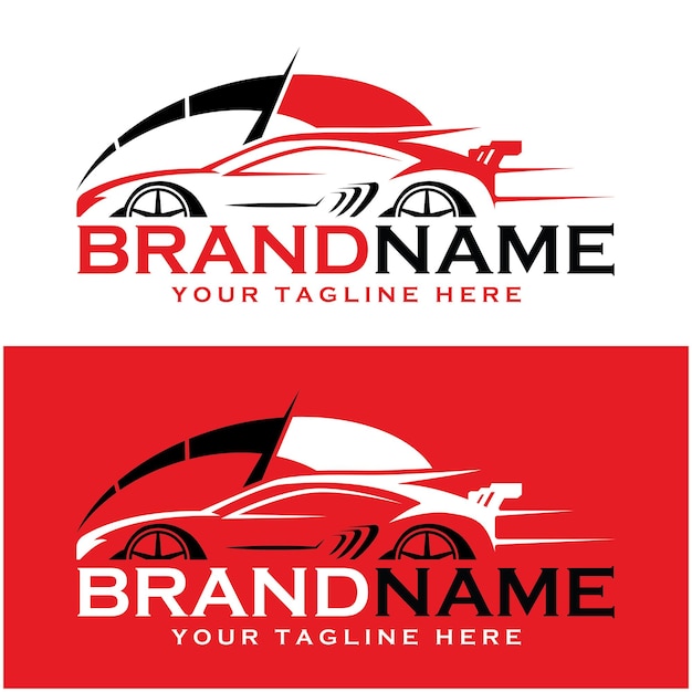 Conjunto de logotipo de coche de carreras creativo con plantilla de eslogan