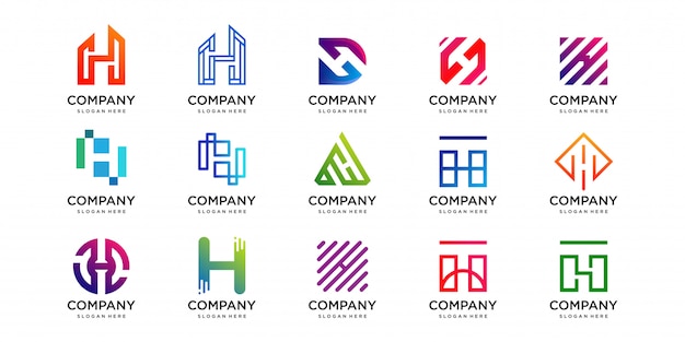 Conjunto de logotipo con colección de diseño de letra H, tecnología, lujo, hogar, construcción, geometría