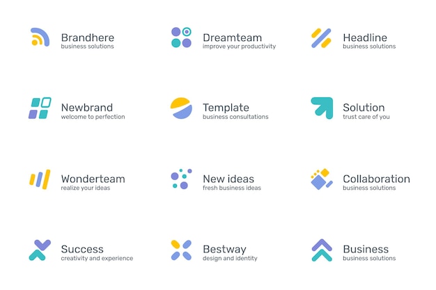 Conjunto de logotipo de color gráfico simple con texto aislado