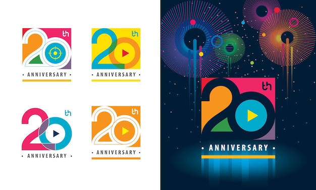 Conjunto de logotipo colorido del 20 aniversario