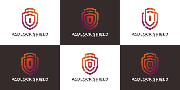 Conjunto de logotipo de combinación de candado y escudo para logotipo de inspiración de seguridad Vector Premium