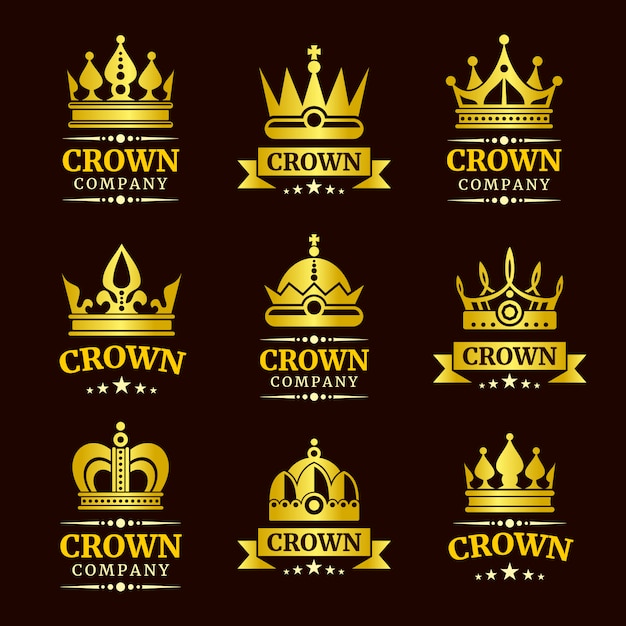 Conjunto de logotipo de corona de lujo