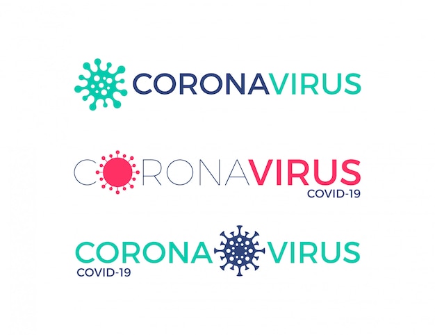 Conjunto de logotipo de Coronavirus con símbolo de virus. Titular de coronavirus. Diseño de tipografía Covid-19.