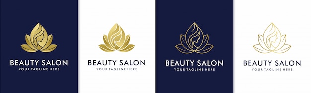 Conjunto de logotipo creativo dorado salón de belleza spa