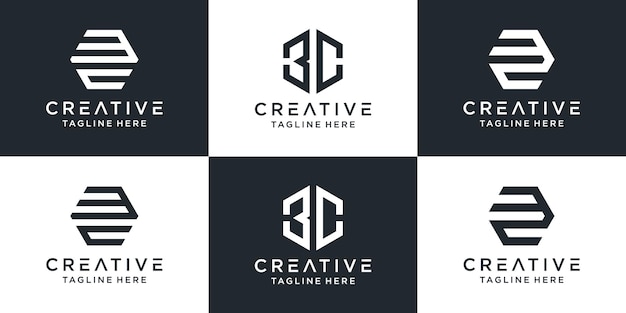 Conjunto de logotipo creativo monograma 3c con diseño hexagonal