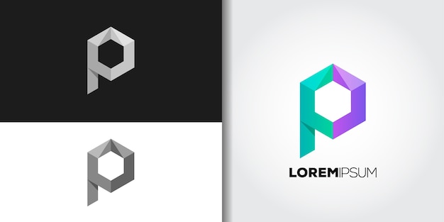 Vector conjunto de logotipo de cubo letra p