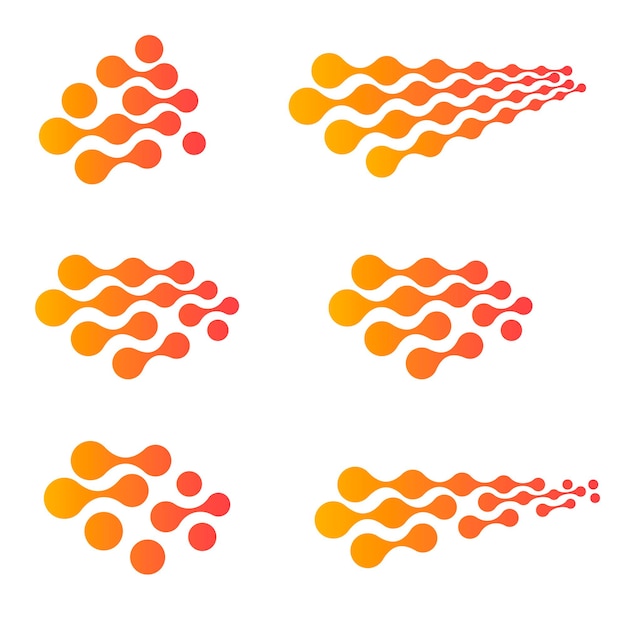 Conjunto de logotipo de degradado de color naranja y rosa abstracto aislado de puntos conectados colección de logotipo punteado en ilustración de vector de fondo blanco