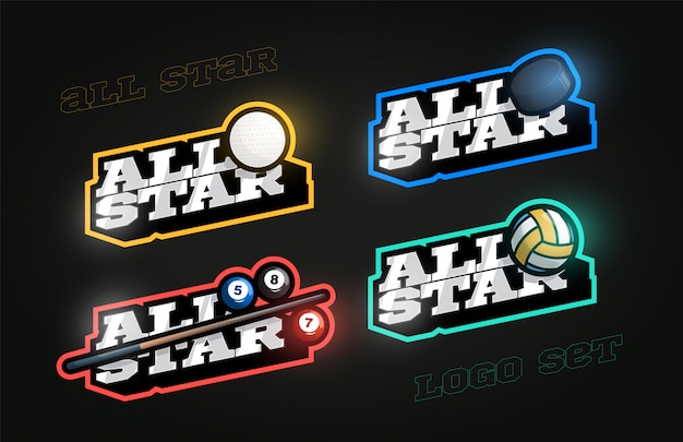 Conjunto de logotipo deportivo all star estilo retro