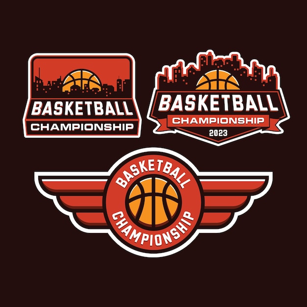 Conjunto de logotipo deportivo emblema Campeonato de baloncesto para el juego de competición de la liga del torneo