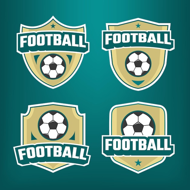 Conjunto de logotipo deportivo de fútbol para el campeonato de la liga de equipos sobre un fondo verde oscuro