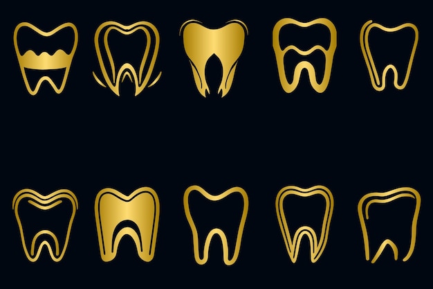 Conjunto de logotipo de diente dorado colección de conjunto vectorial de diente de oro