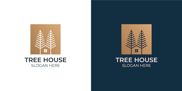 Conjunto de logotipo de diseño de casa de árbol minimalista