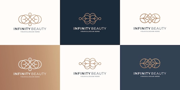 Conjunto de logotipo de diseño de logotipo minimalista de belleza Infinity para el cuidado cosmético de la piel belleza diseño femenino