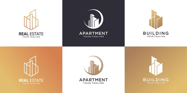 Conjunto de logotipo de edificio moderno Vector Premium