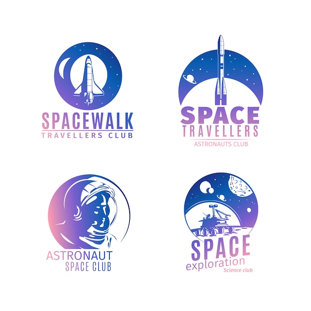 Conjunto de logotipo de espacio de estilo retro colorido