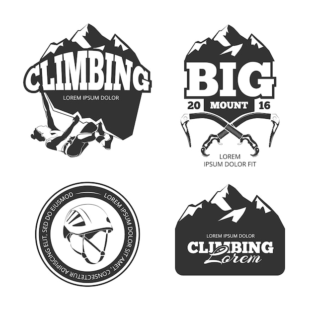Conjunto de logotipo y etiquetas vintage vector escalada de montaña