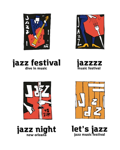 Conjunto de logotipo de festival de música de jazz