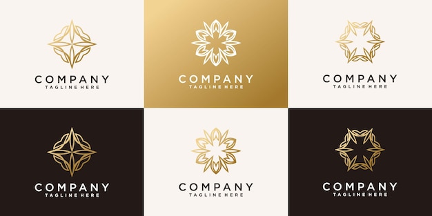 Conjunto de logotipo de flor de loto creativo con estilo de arte de línea moderna vector premium