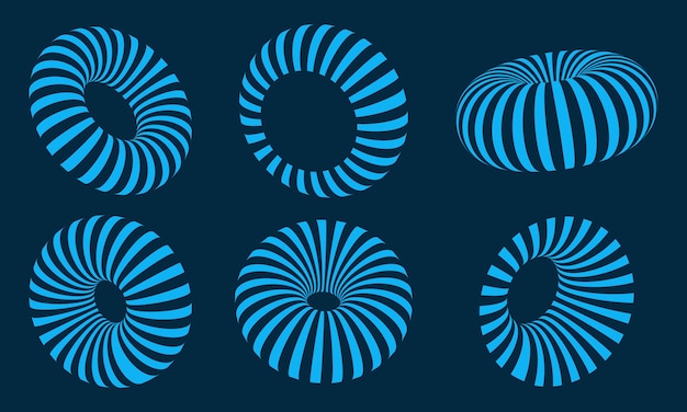 Conjunto de logotipo de forma de rayas 3d logotipo de círculo digital de tecnología