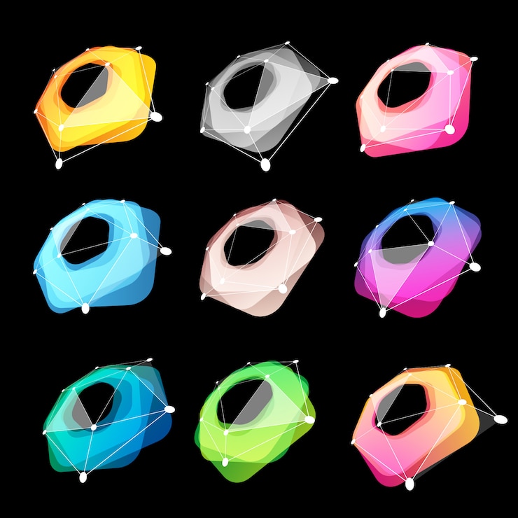 Vector conjunto de logotipo de formas geométricas abstractas inusuales. colección circular colorida