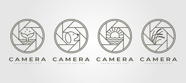 Conjunto de logotipo de fotografía de lente de cámara de naturaleza