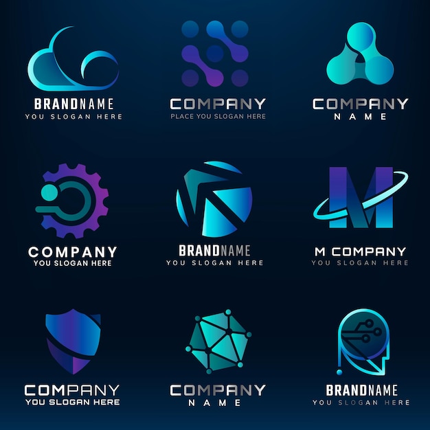 Conjunto de logotipo futurista de vector de tecnología corporativa degradada