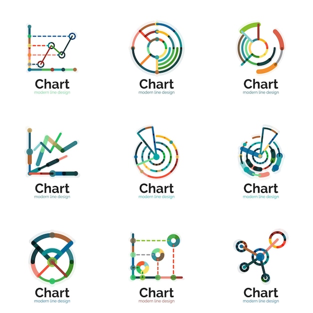 Conjunto de logotipo de gráfico de línea delgada Iconos de gráfico estilo plano colorido moderno
