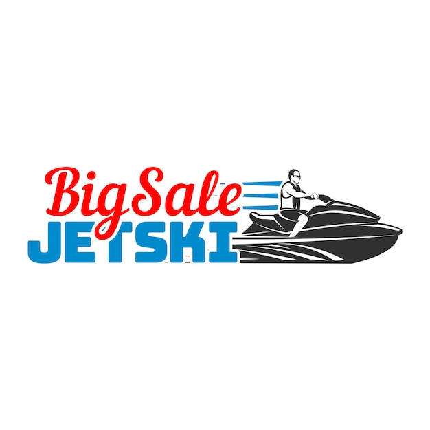 Conjunto de logotipo de gran venta de jet ski, insignias y emblemas aislados sobre fondo blanco. comercio de transporte de embarcaciones