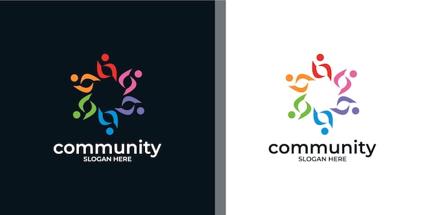 Conjunto de logotipo de grupo social colorido creativo y tarjeta de visita