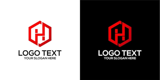 conjunto de logotipo hexagonal combinado con plantilla de diseños de letra h vector premium