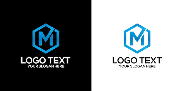 Conjunto de logotipo hexagonal combinado con plantilla de diseños de letra m vector premium